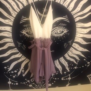 Pastel purple and white backless romper